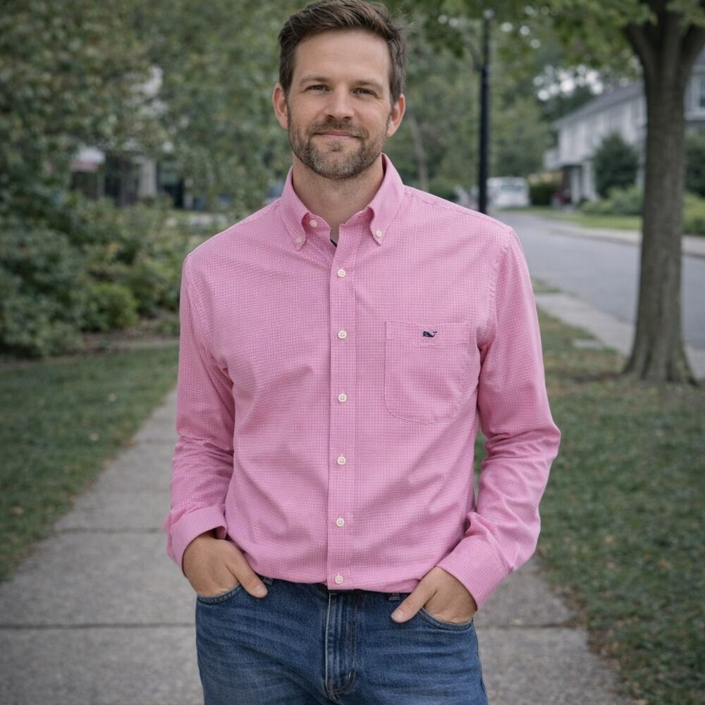 Vineyard Vines Pink Micro Gingham Classic Fit Tucker Shirt Mens XS - Picture 7 of 7